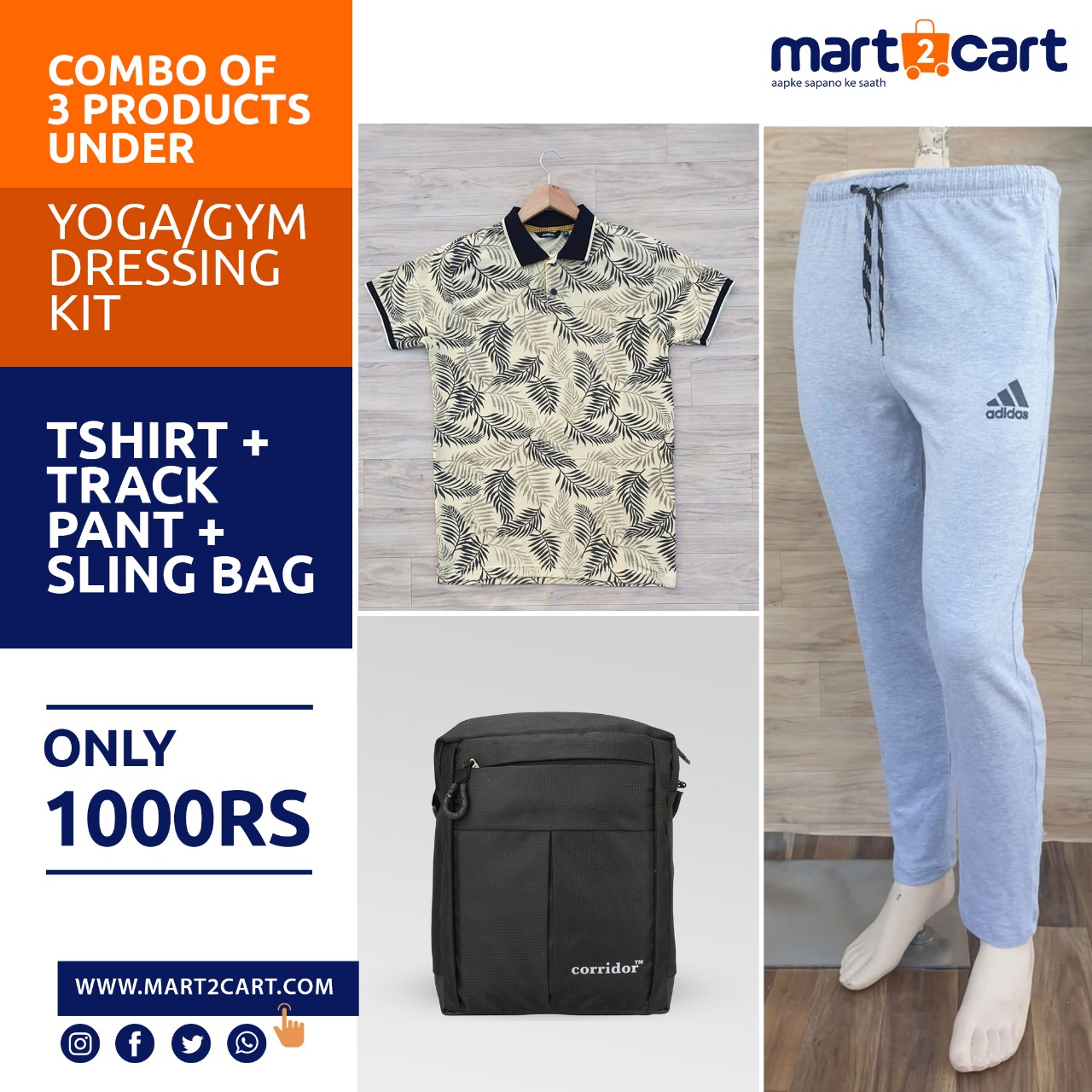 Mens Yoga Kit - T-shirt + Track Pant + Sling Bag